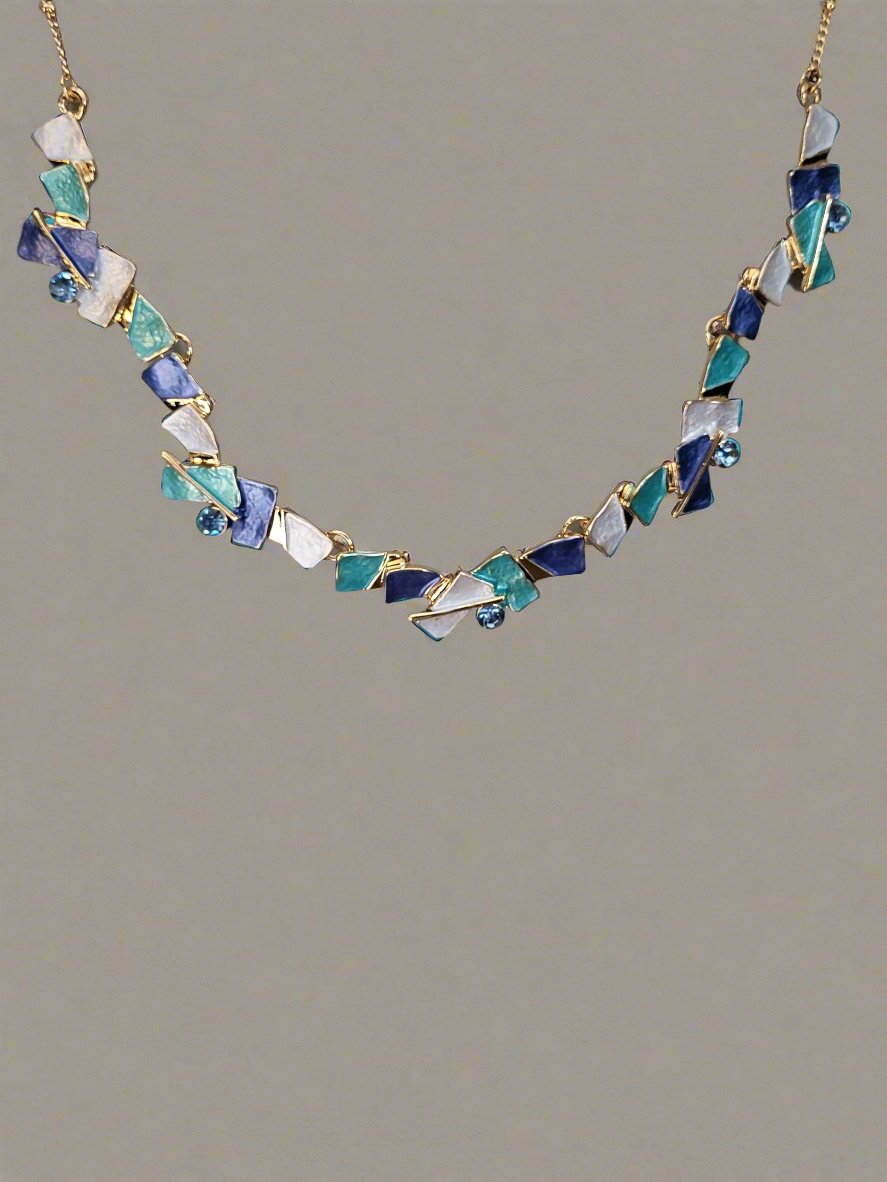 Blue & Gold Geometric Necklace Set