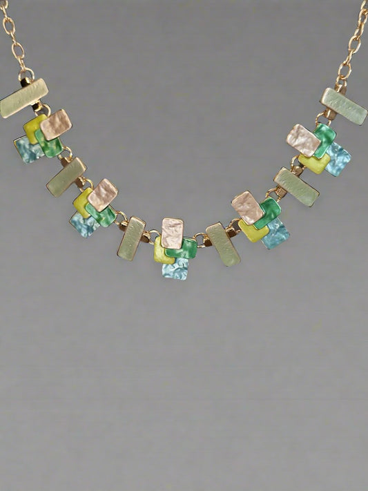 Green & Gold Layered Rectangle Necklace Set