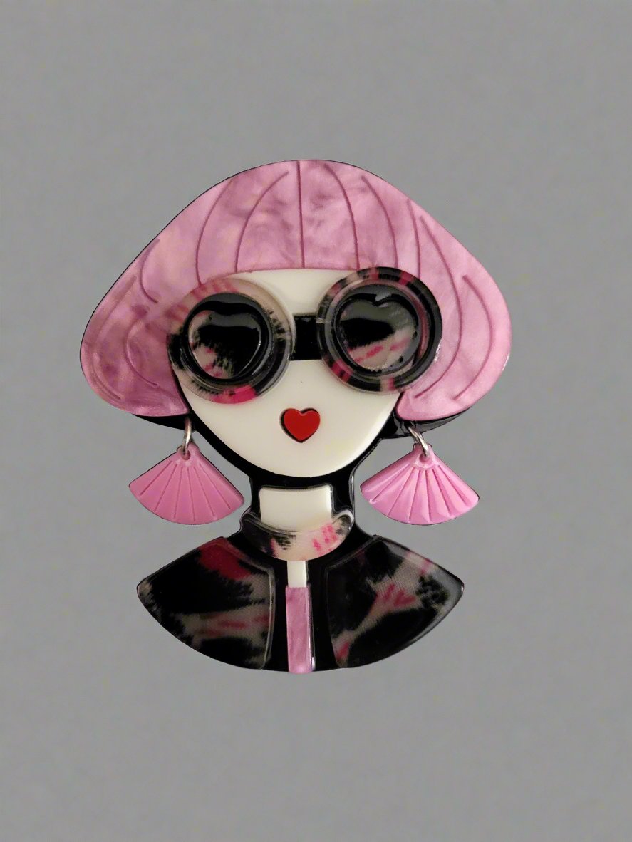 Fabulous Lady Acrylic Brooch Pink