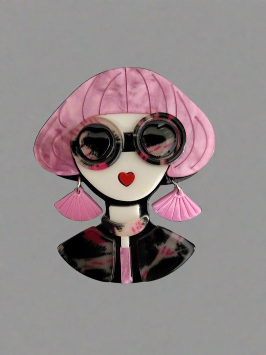 Fabulous Lady Acrylic Brooch Pink