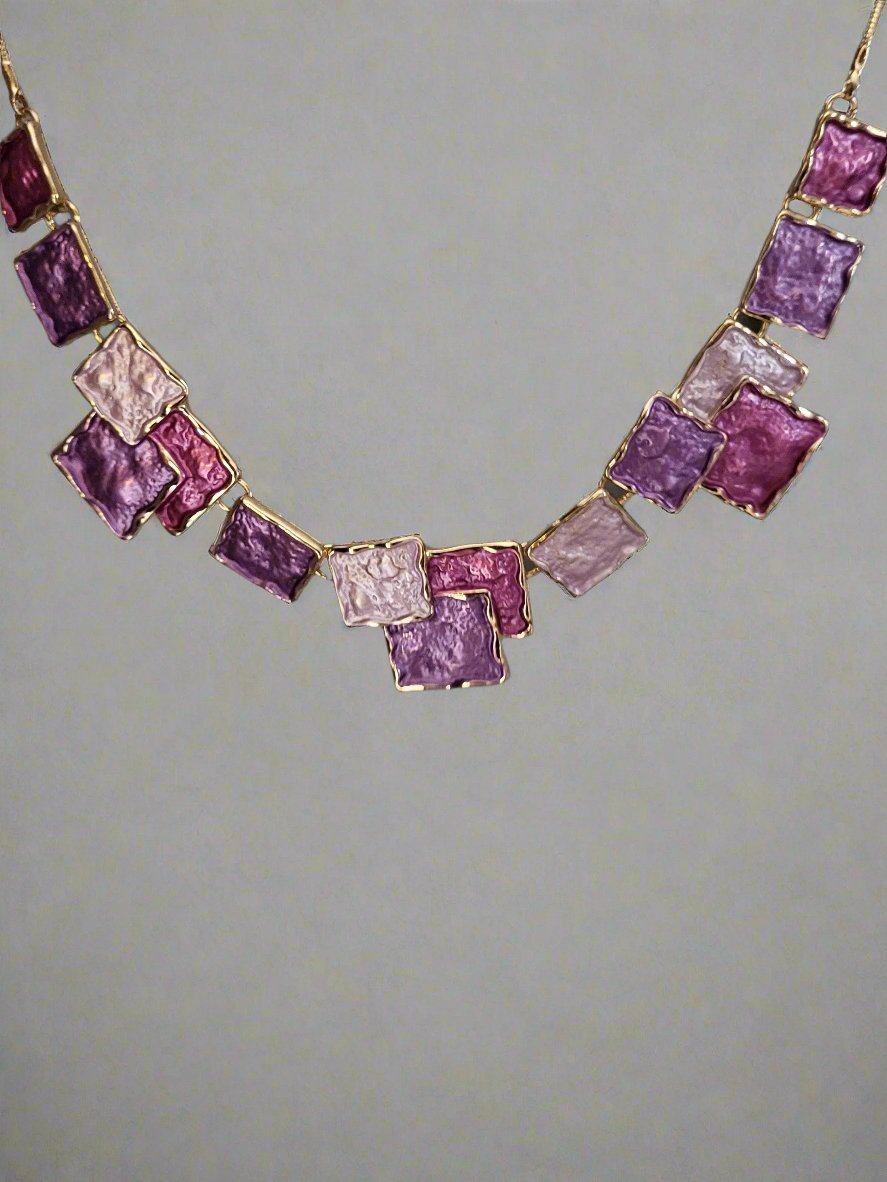 Purple & Gold Square Necklace Set