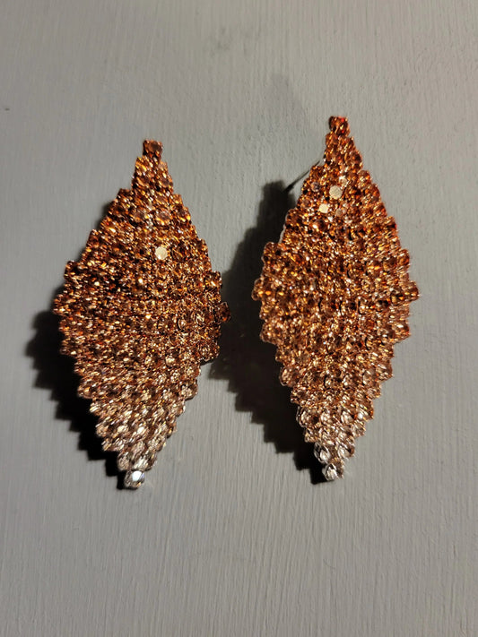 Orange Crystal Encrusted Statement Stud Earrings