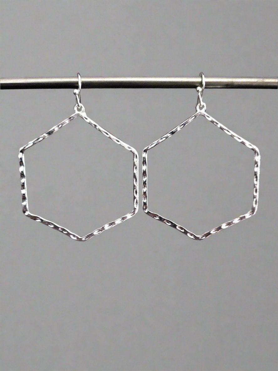 Silver Hexagonal Drop Earrings