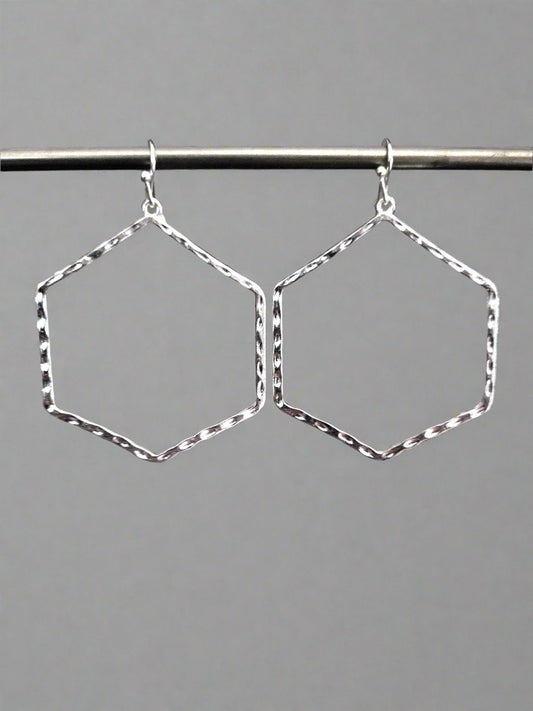 Silver Hexagonal Drop Earrings