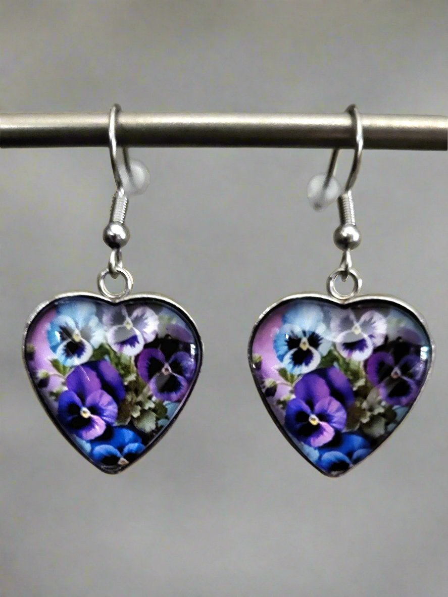 Pansy Heart Shaped Earrings