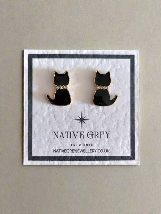 Black Cat Stud Earrings