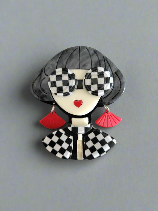 Fabulous Lady Acrylic Brooch Monochrome