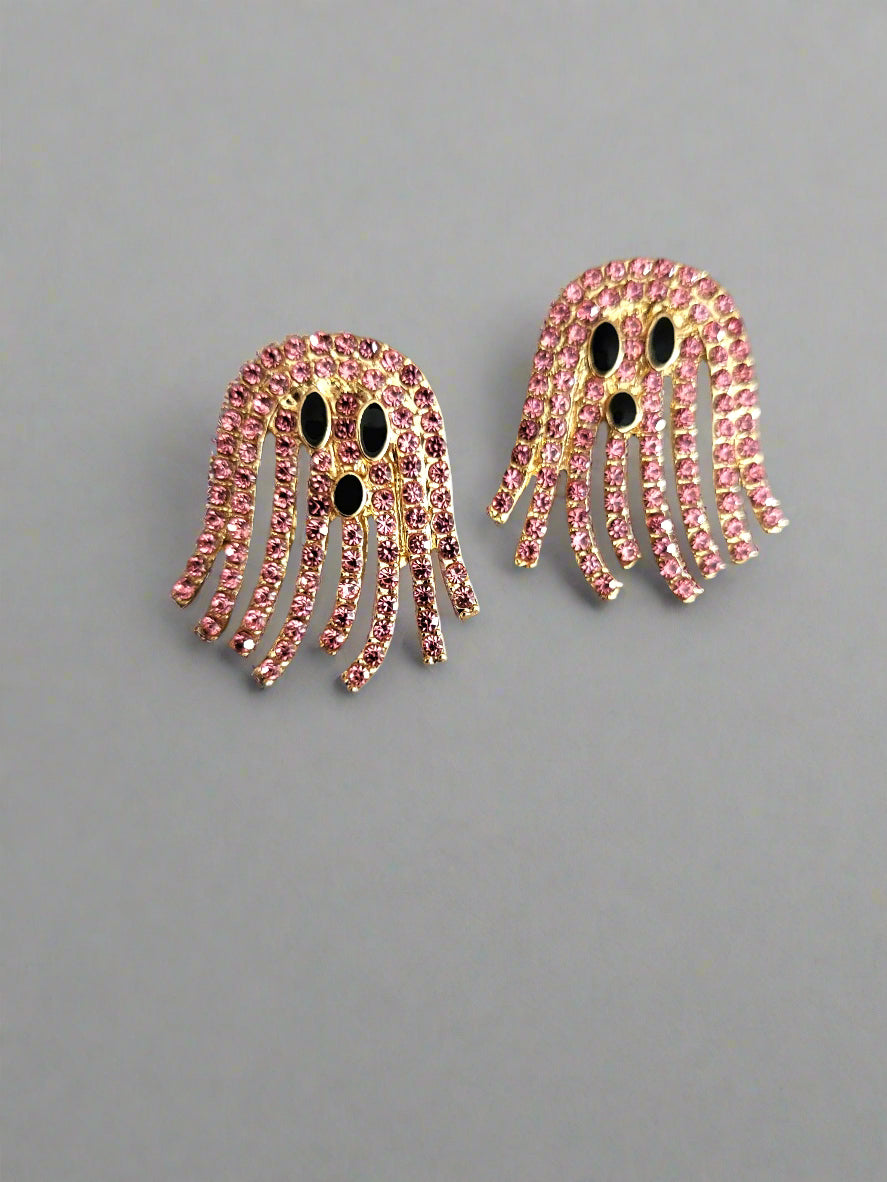 Pink Crystal Ghost Stud Earrings