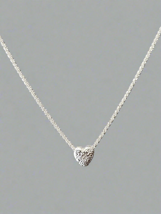 Textured Silver Heart Pendant Necklace