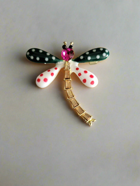 Green Spotty Dragonfly Brooch