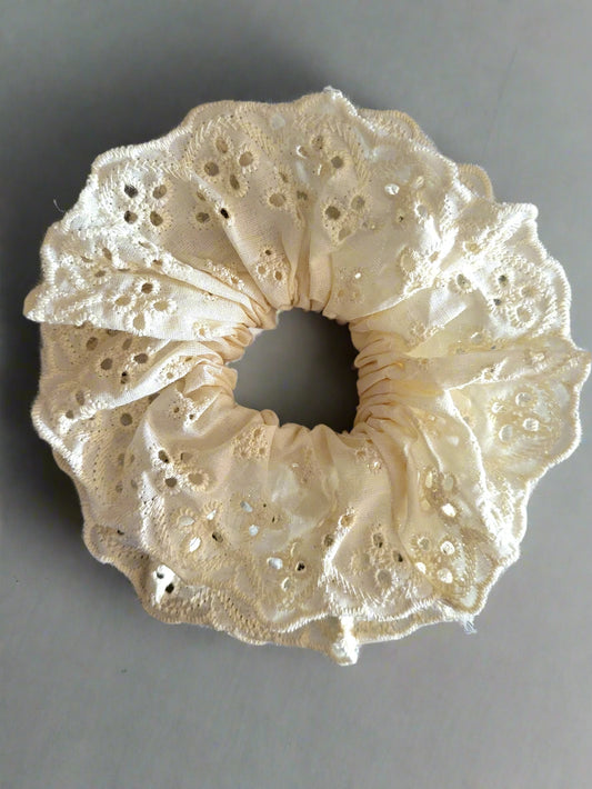 Cream Layered Embroidery Anglaise Hair Scrunchie