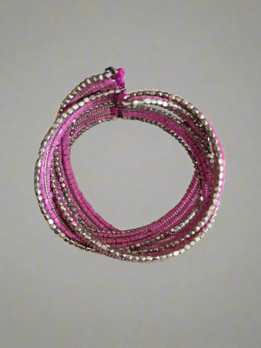 Pink Twisted Beaded Wrap Around Cuff