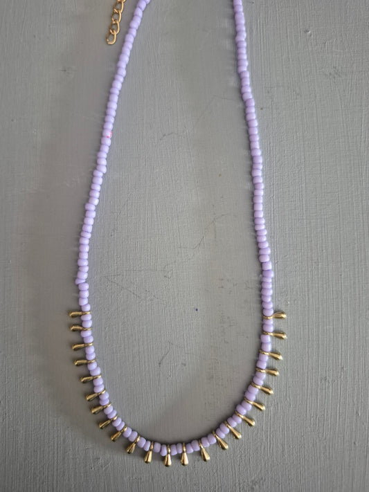 Colourful Rice Bead Necklaces With Gold Droplets