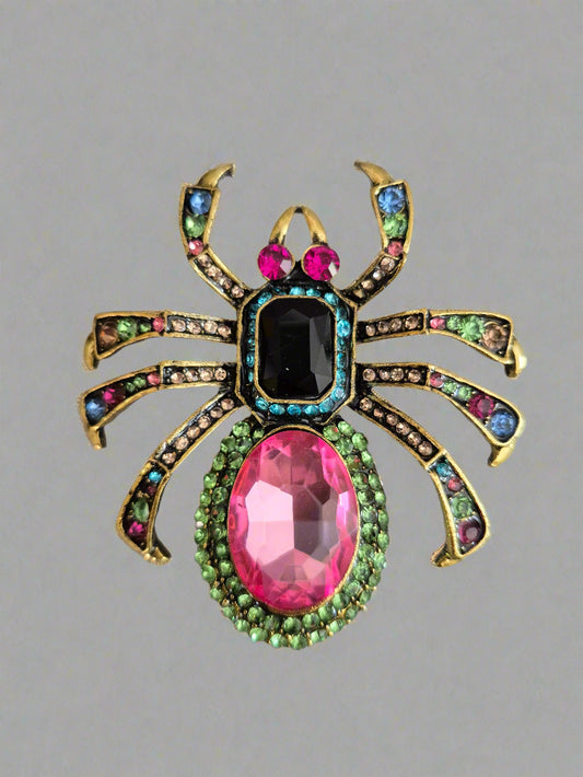 Large Crystal Spider Brooch