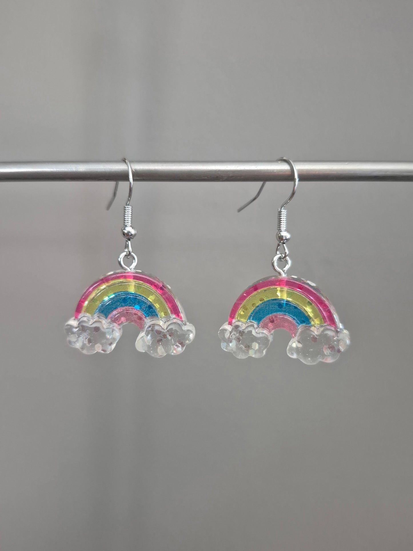 Resin Glitter Rainbow Drop Earrings