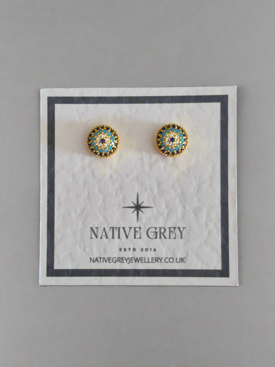 Gold Encrusted Evil Eye Stud Earrings