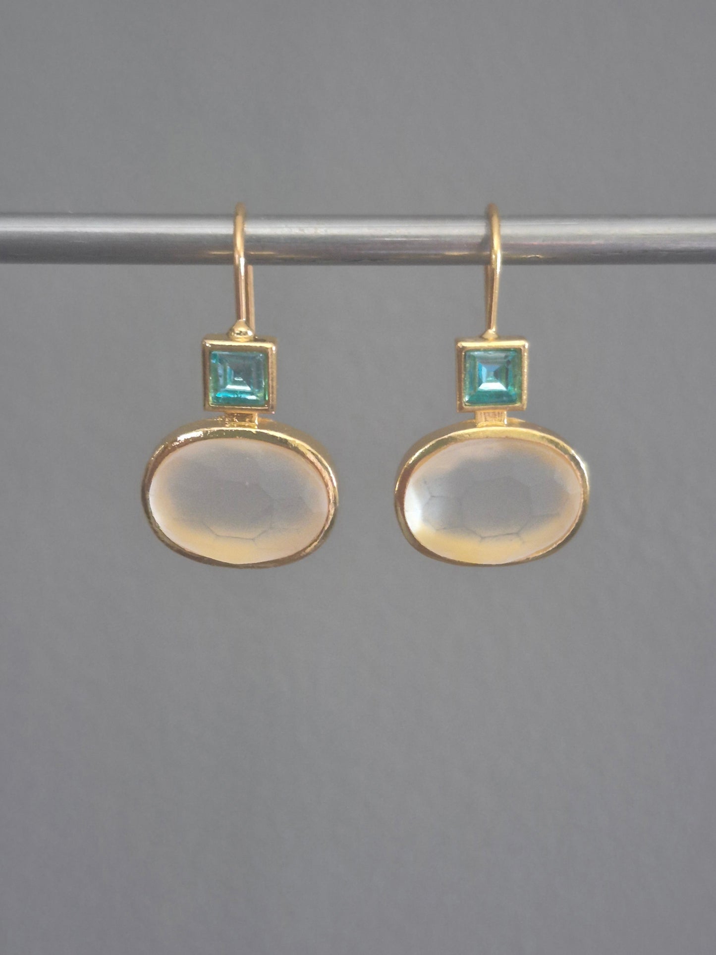 Gold Drop Earrings With Frosted Glass