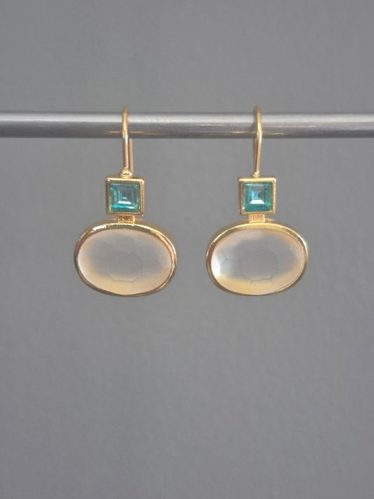 Gold Drop Earrings With Frosted Glass