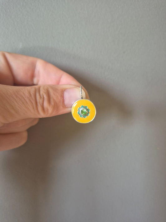 Mustard Enamel Disc Drop Earrings