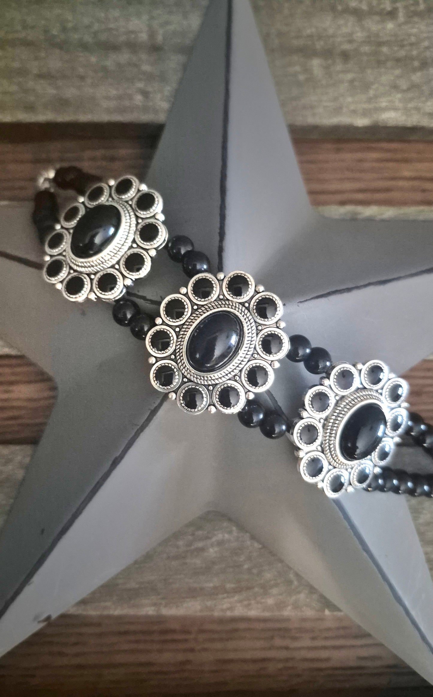 Silver & Black Bead Boho Bracelet