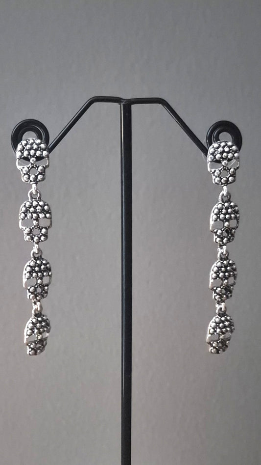 Silver Skulls Drop Earrings