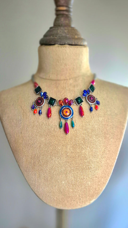 Multi-Coloured Enamel & Bead Necklace