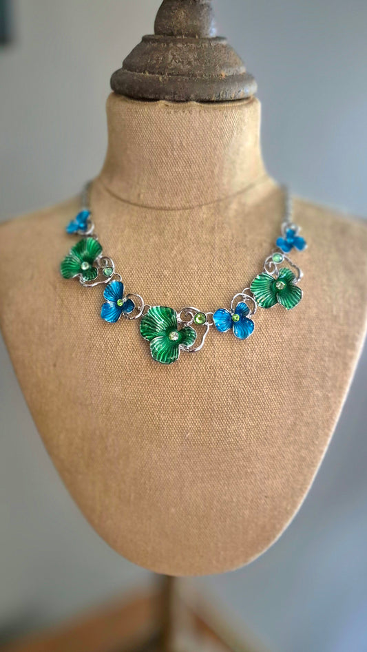 Green & Blue Flower Necklace