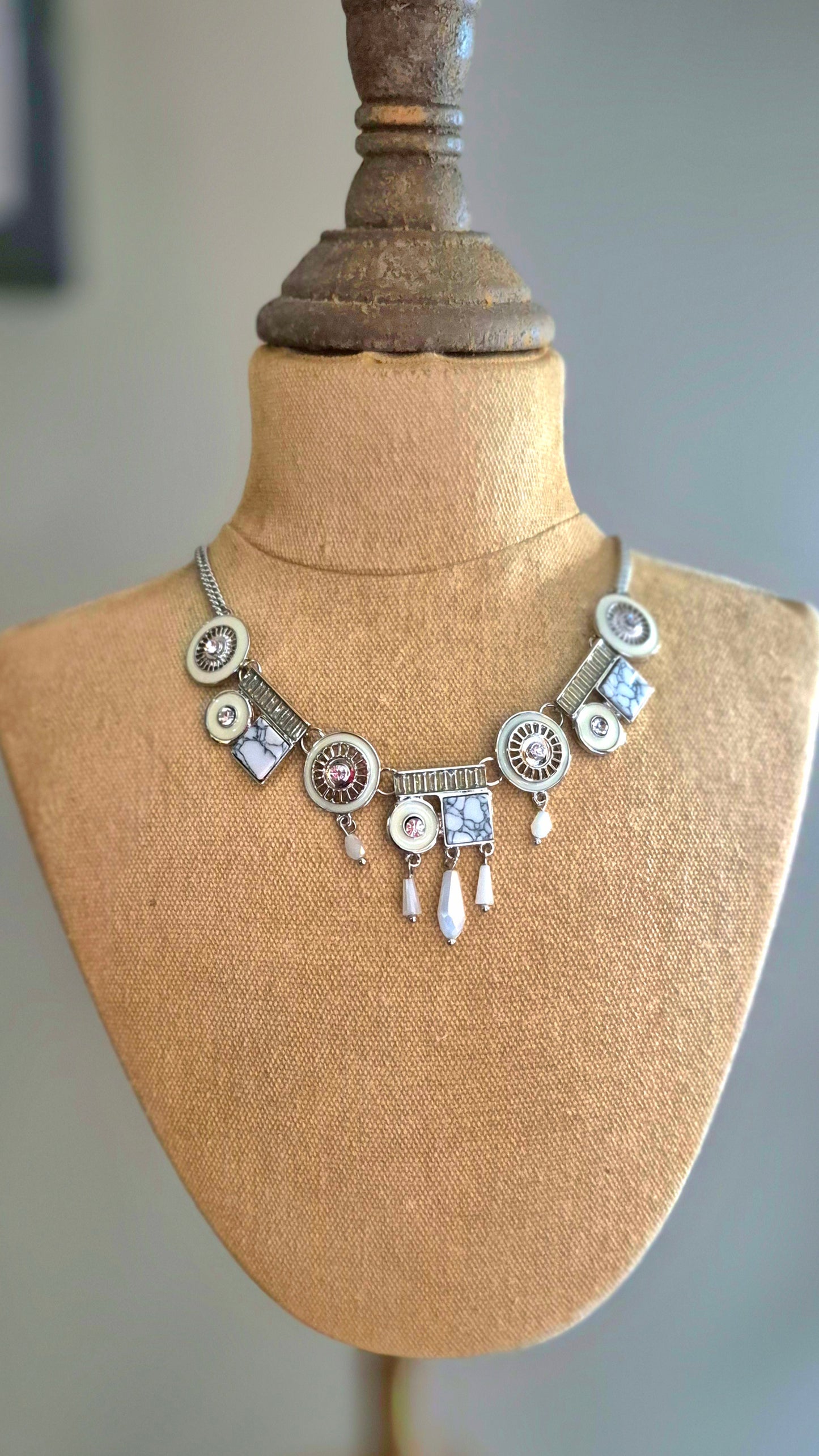 White Enamel & Bead Necklace