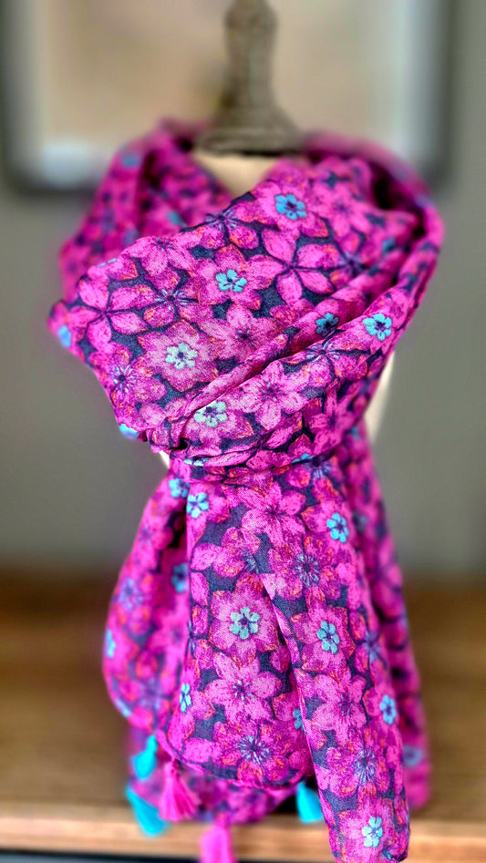 Hot Pink & Turquoise Floral Scarf