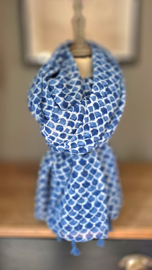 Blue Fish Scale Patterned Blue Scarf