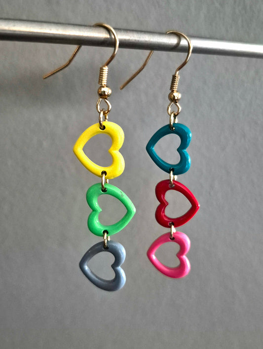 Multi-Coloured Enamel Heart Drop Earrings