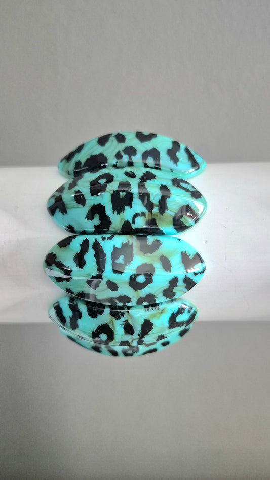 Acrylic Leopard Print Elasticated Bracelet - Teal