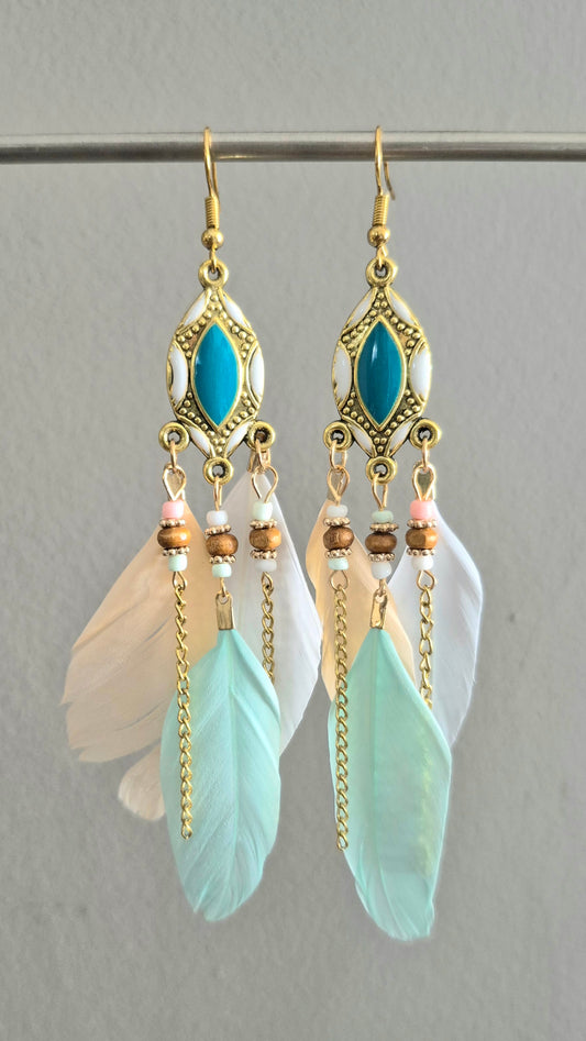 Fabulous Feather Drop Earrings - Pastels
