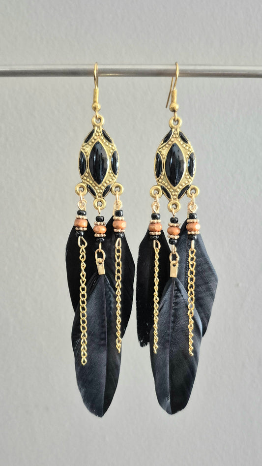 Fabulous Feather Drop Earrings - Black