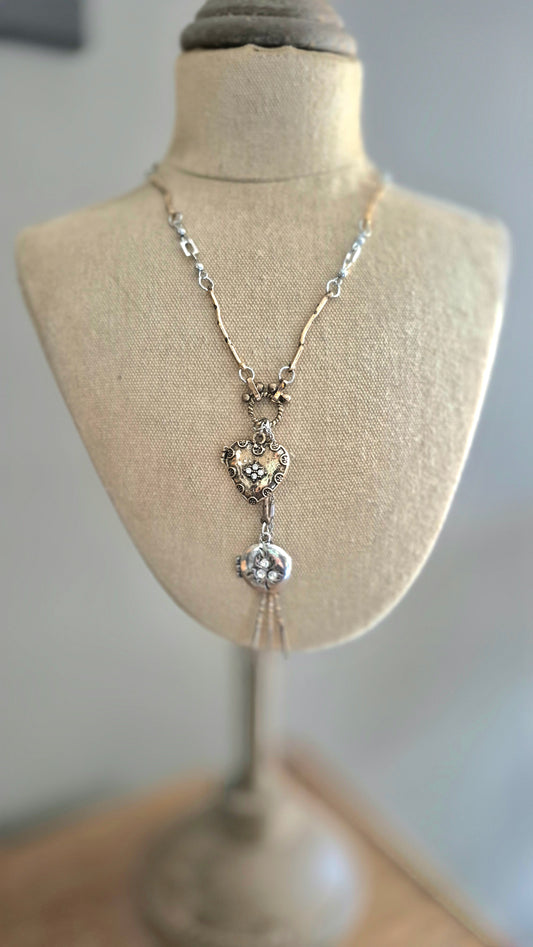 Silver & Gold Layered Chain Pendant Necaklace