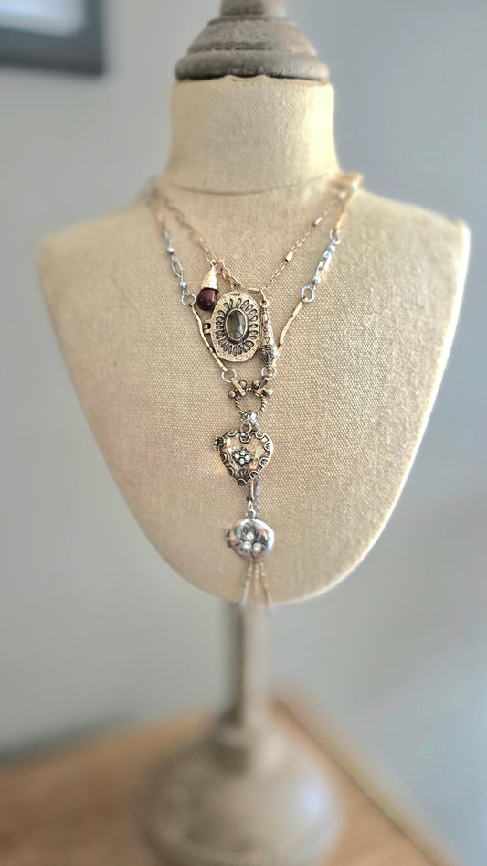 Silver & Gold Layered Chain Pendant Necaklace