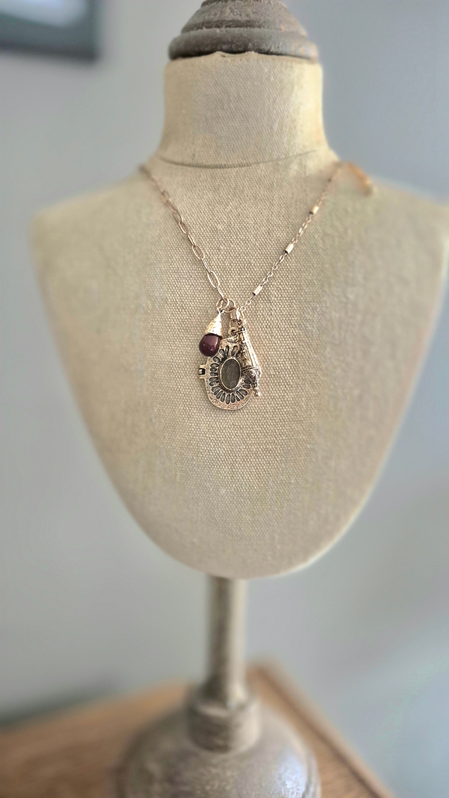 Silver & Gold Layered Chain Pendant Necaklace