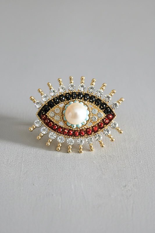 Crystal & Pearl Eye Brooch