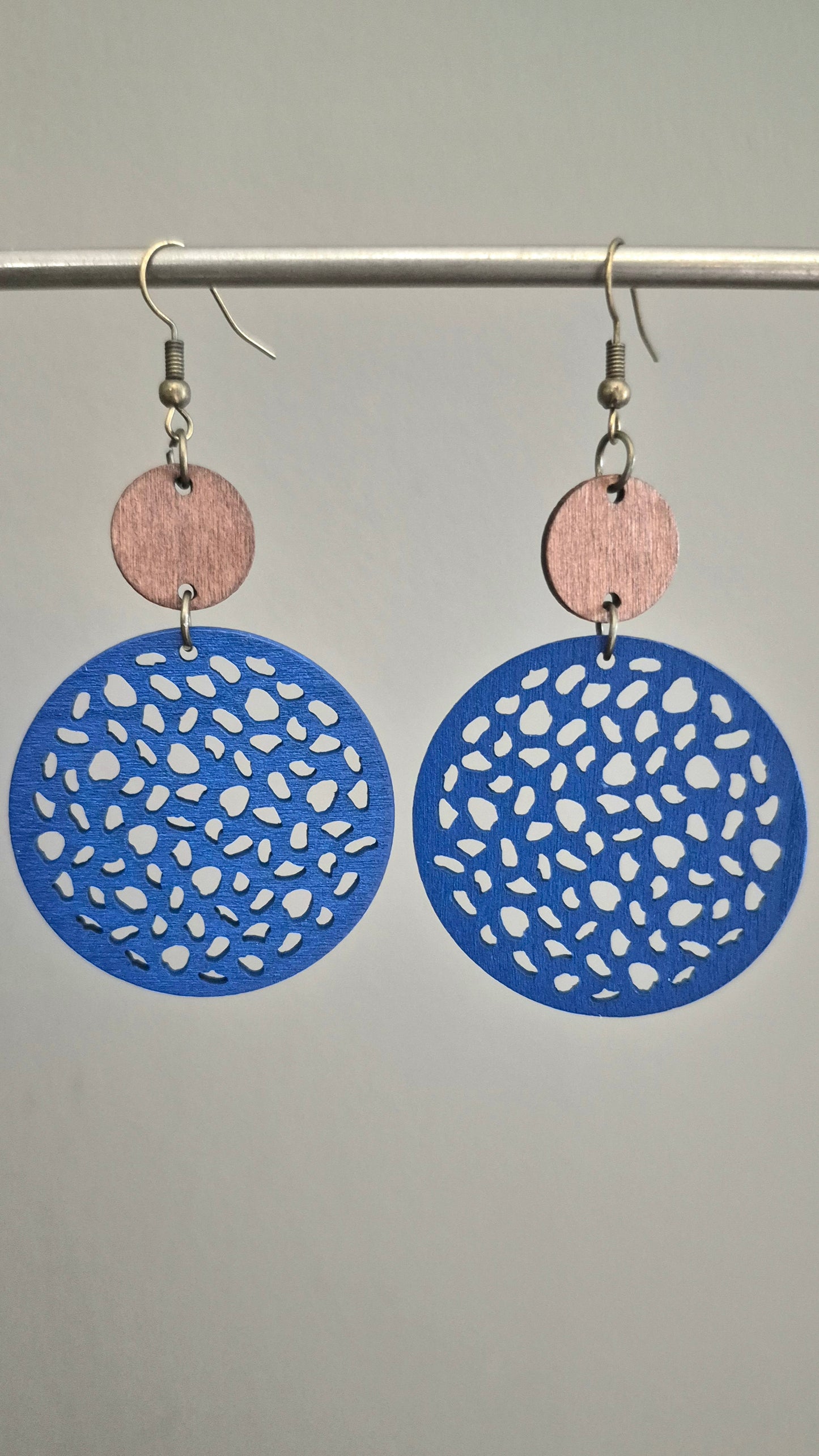Wooden Disc Drop Earrings in Royal Blue