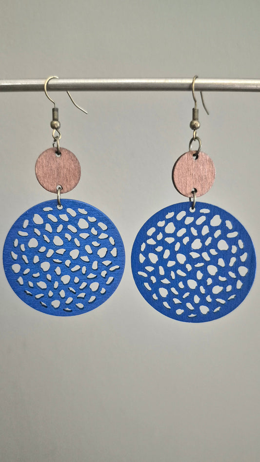 Wooden Disc Drop Earrings in Royal Blue