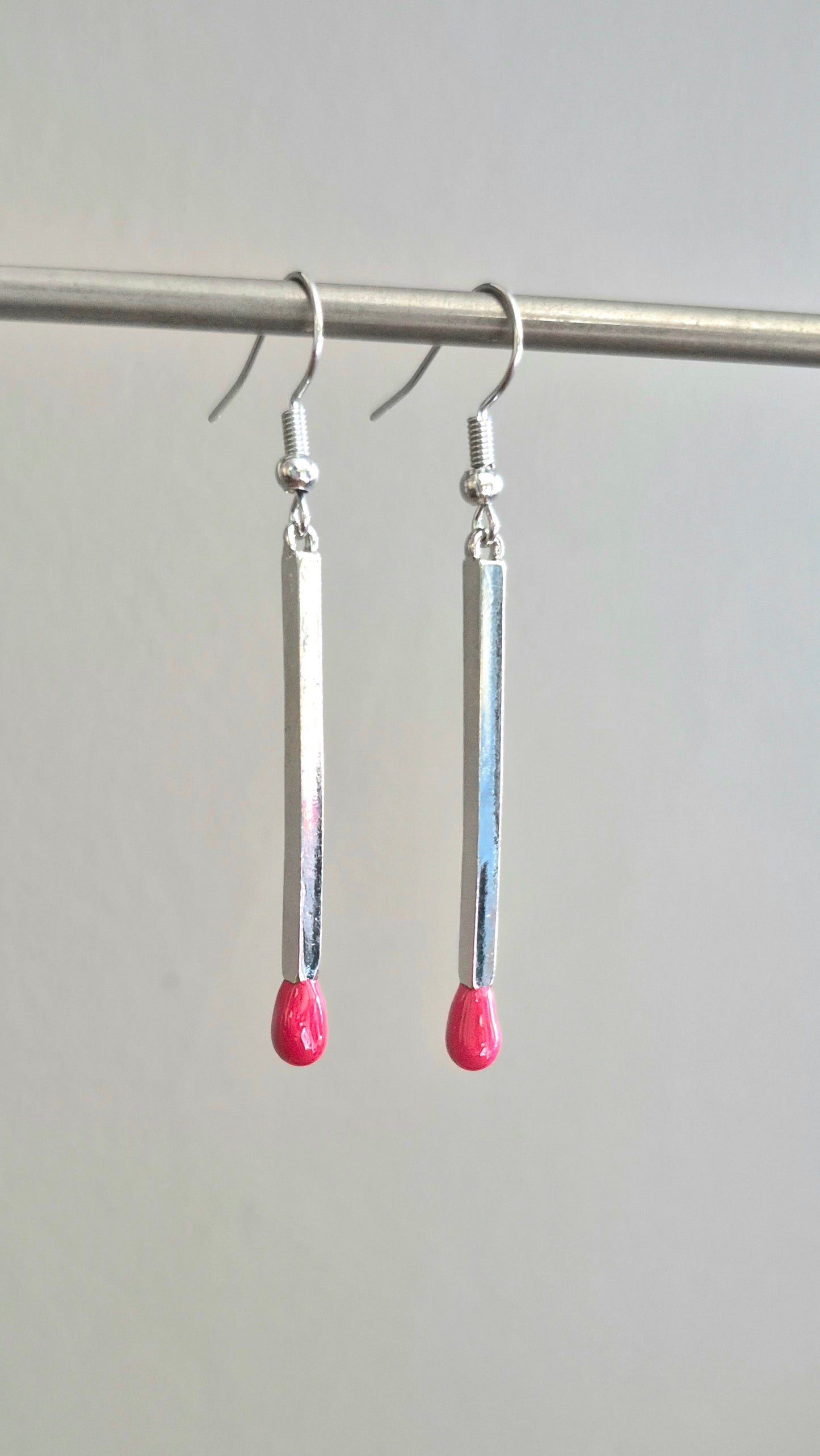 Silver Matchstick Drop Earrings