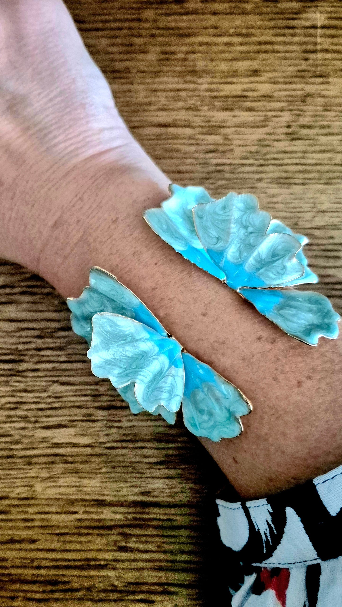 Aqua Coloured Large Flower Cuff Bracelet