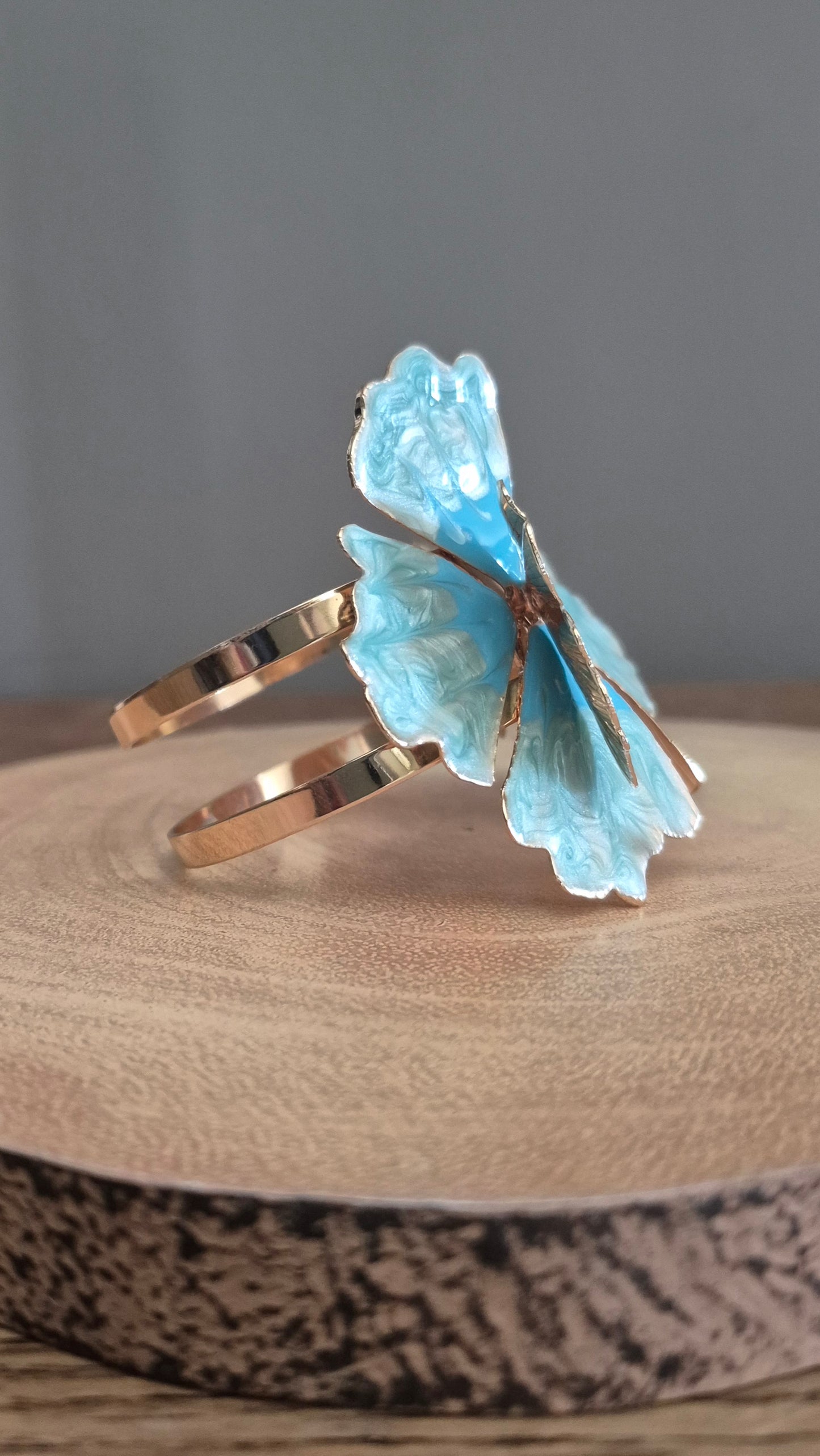 Aqua Coloured Large Flower Cuff Bracelet