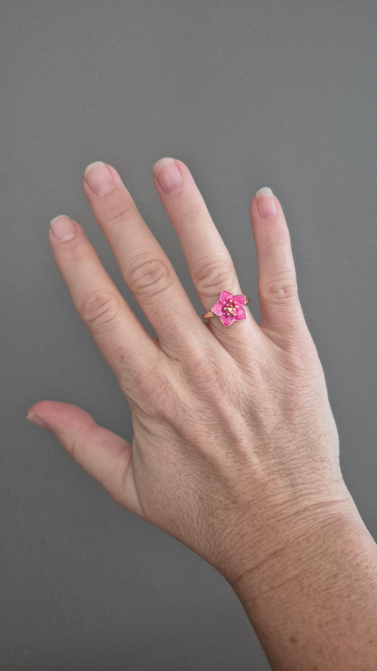 Hot Pink Enamel Flower Ring