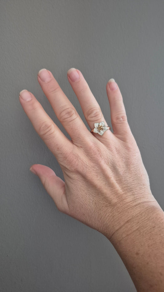 White Enamel Flower Ring