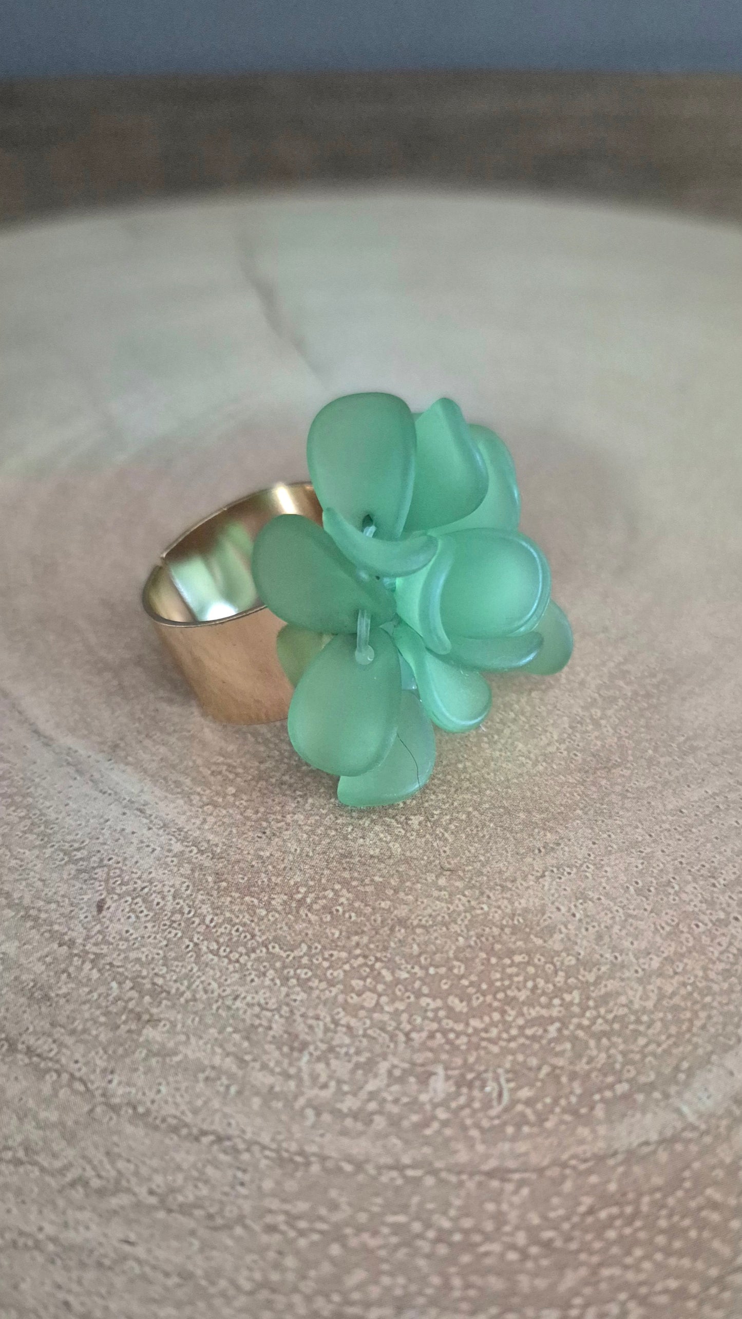 Green Acrylic Flower Adjustable Ring