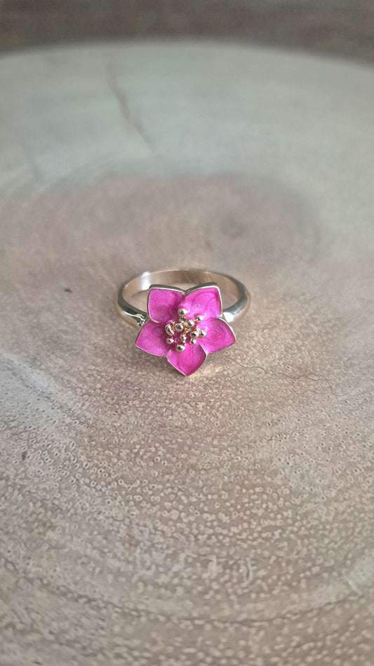 Hot Pink Enamel Flower Ring