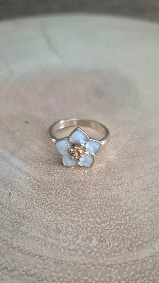 White Enamel Flower Ring