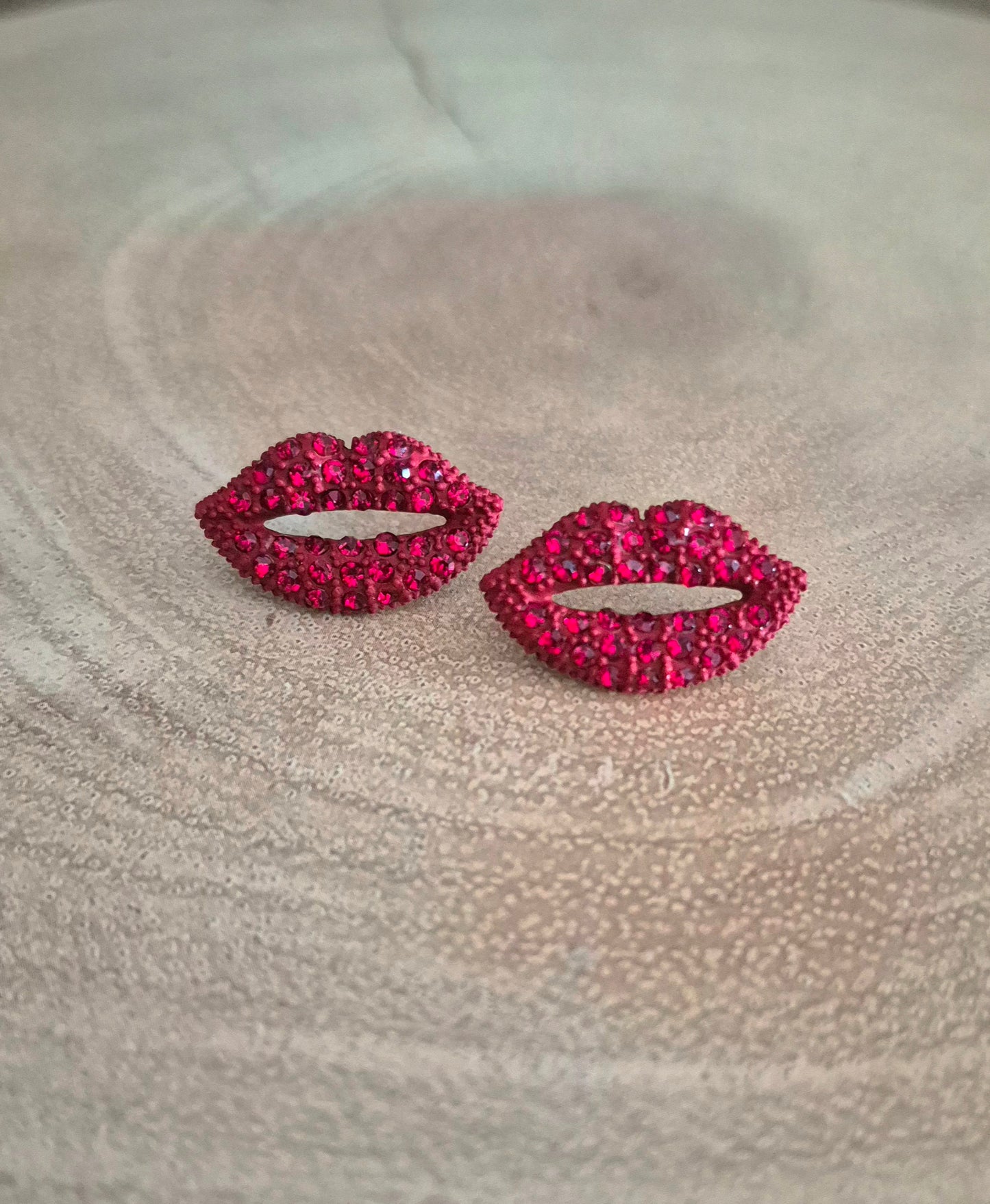 Red Crystal Lip Stud Earrings
