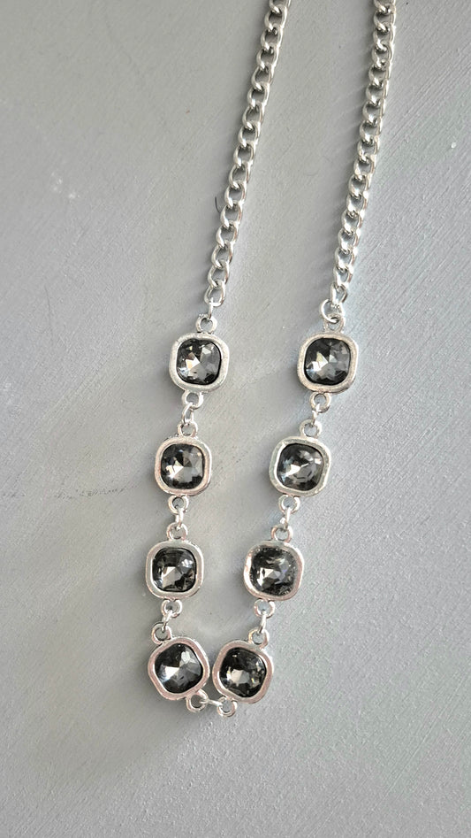 Dark Grey Square Crystal Necklace